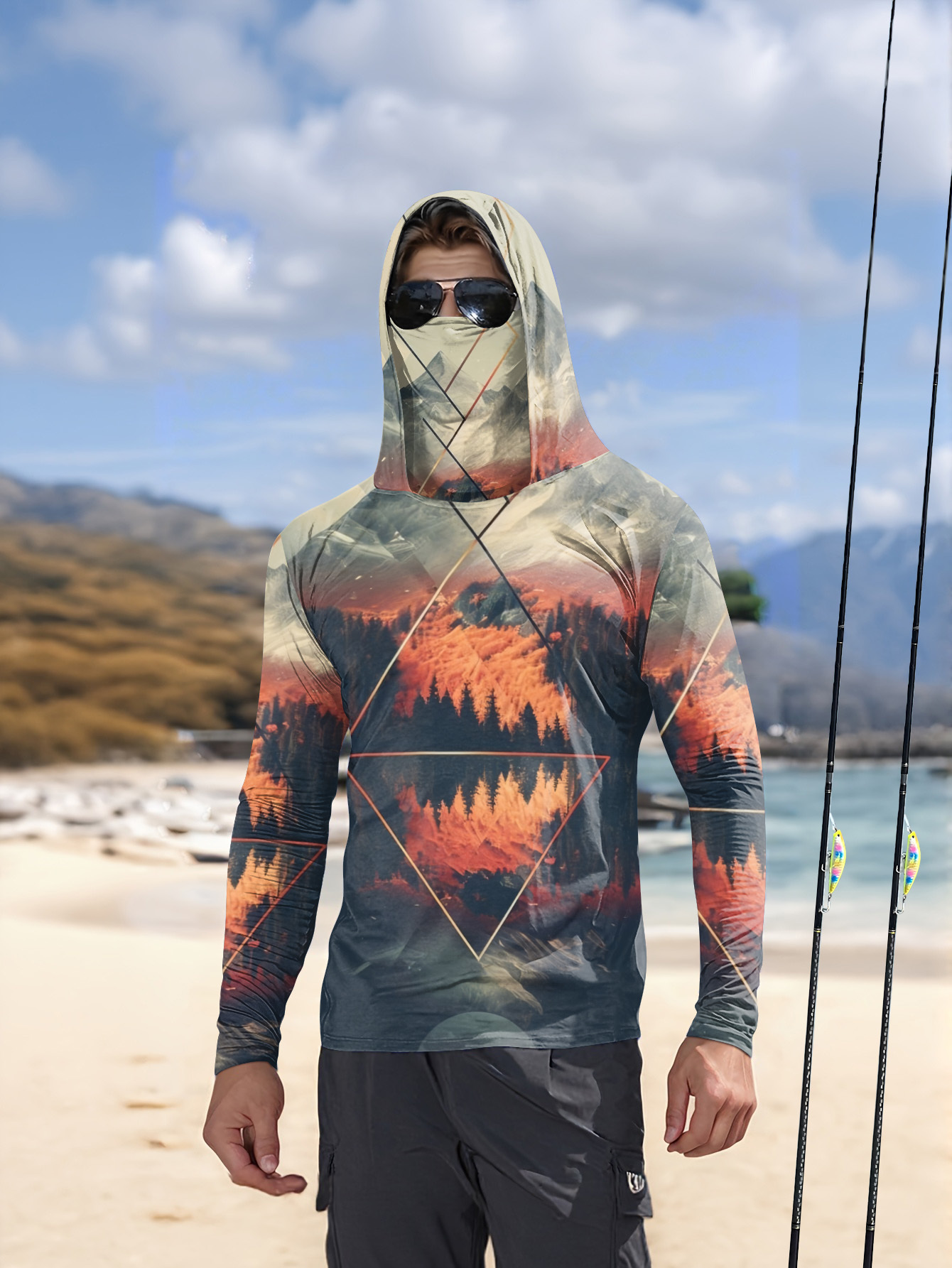 Summer Clothing Essentials - Outdoor-Anglerhoodie für Herren mit integrierter Gesichtsmaske,