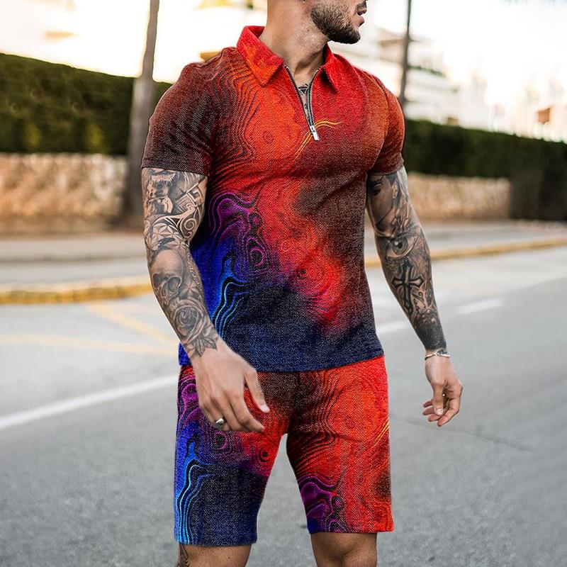 Summer Clothing Styles Men - Sommer Reißverschluss-Poloshirt Anzug 2-teilig Trainingsanzug Herren