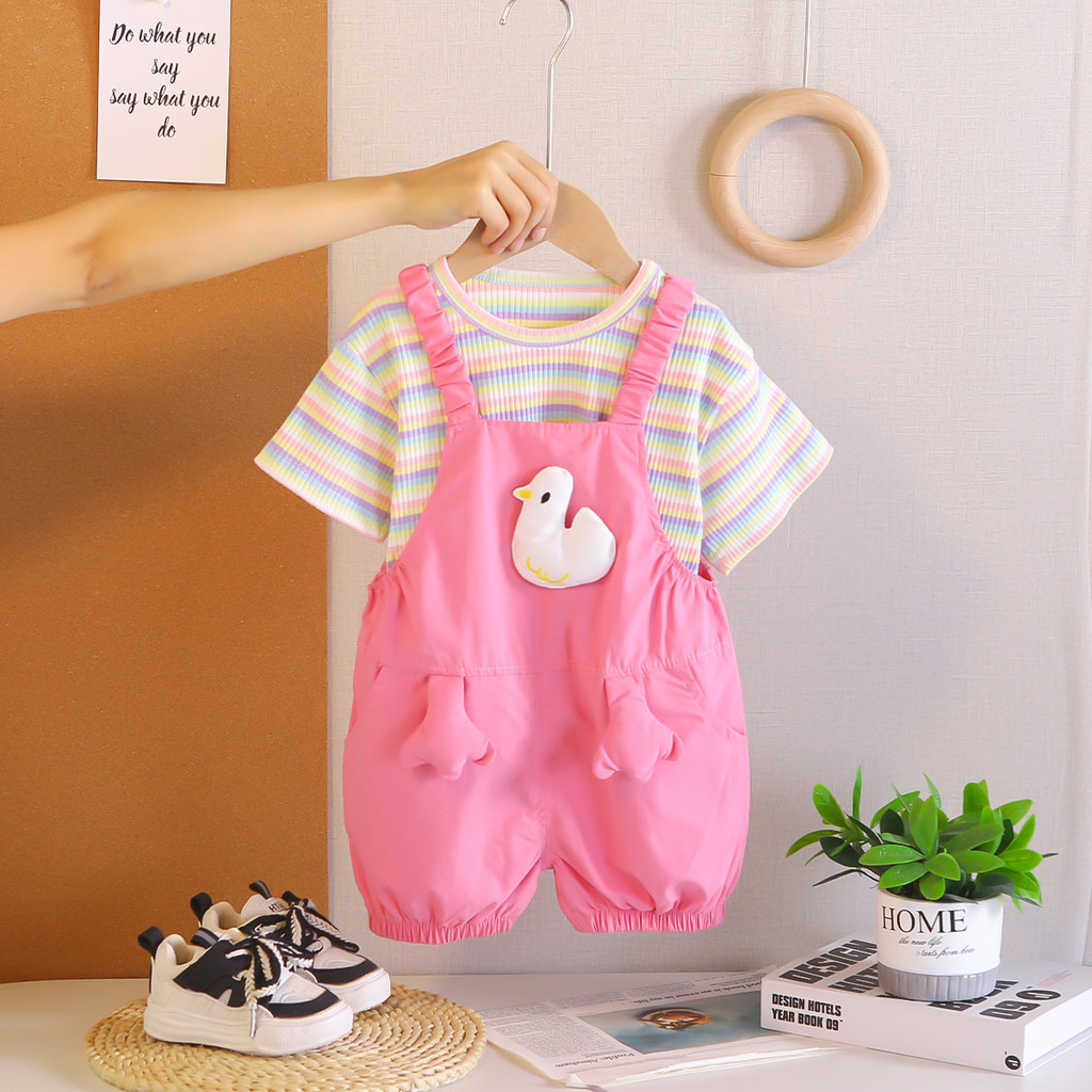 Summer Duck Clothing - Kleinkind Mädchen Kleidungssets Kinder Gestreiftes T-Shirt