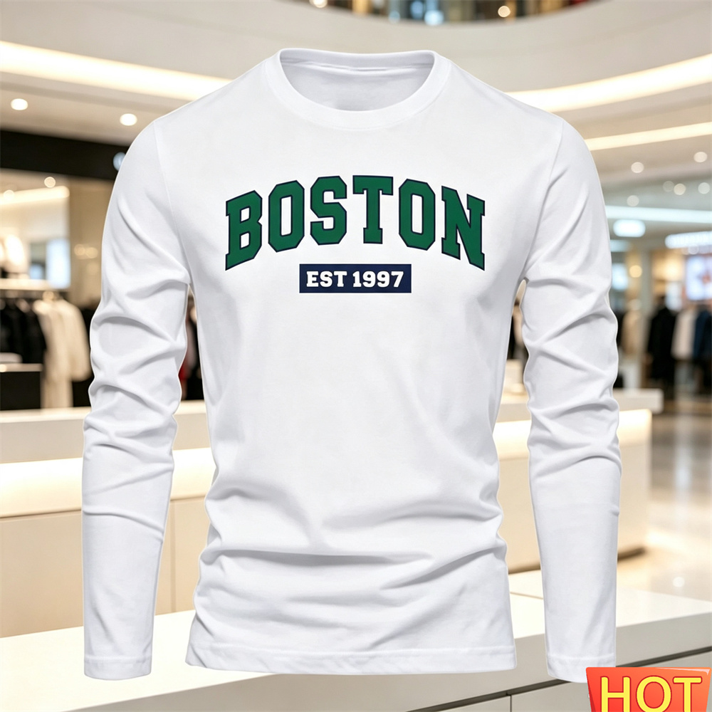 Summer Clothing Essentials - Herbst Sommer Herren Langarm-T-Shirt mit Buchstabenmuster