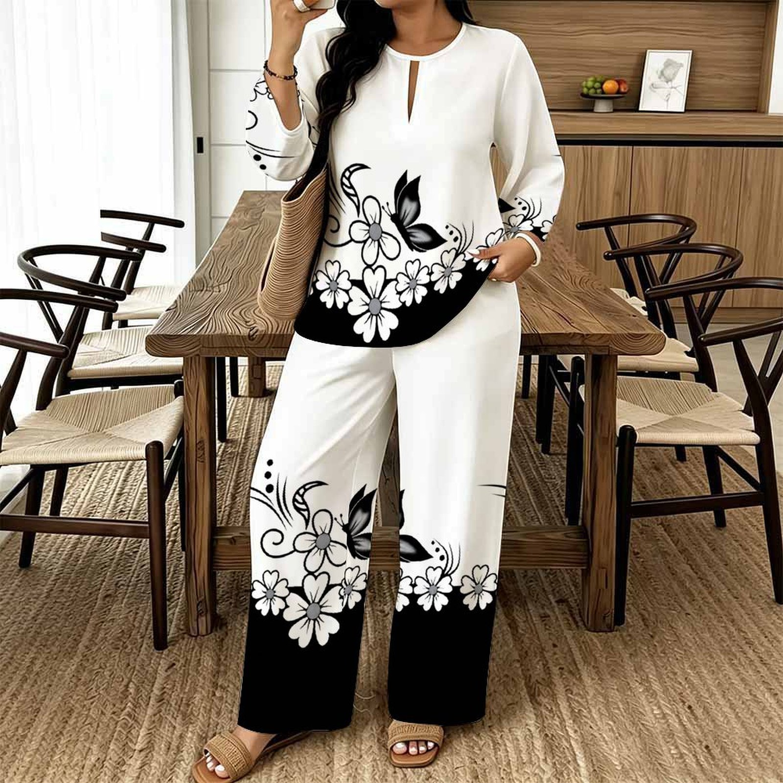 Summer Clothing Bundle - Damen Casual Print Zweiteiler Set Rundhals