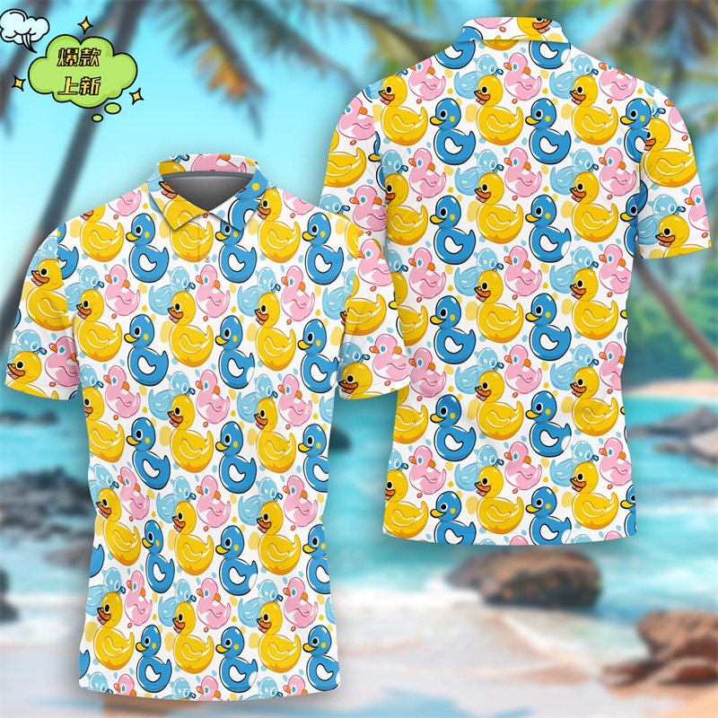 Summer Duck Clothing - Niedliches gelbes Enten-Poloshirt mit 3D-Druck, lustige
