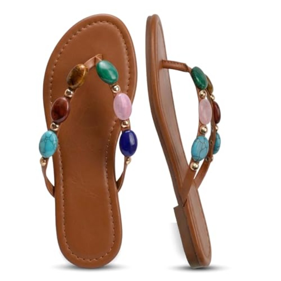 Flip Flop Jeweled - Damen-Sandalen mit Juwelen, Zehenstegsandalen, Perlenbesetzte Flip-Flops,